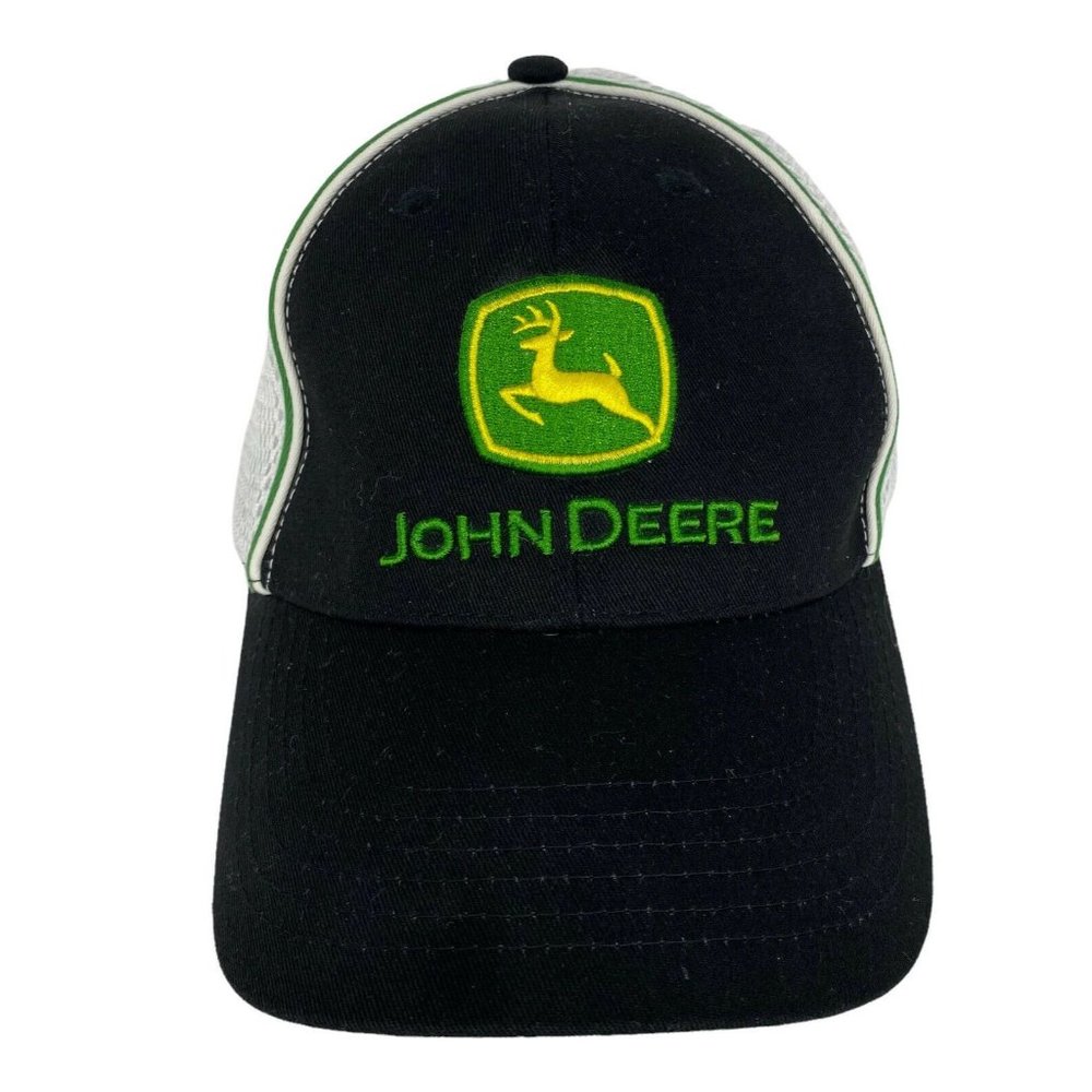 John Deere Black Twill White Mesh Visor Hat Structured Embroidered Strapback Cap